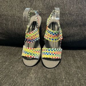 Women's Size 8 - Steven Sandals - Woven Multi-Color Elastic Peep Toe Sandal